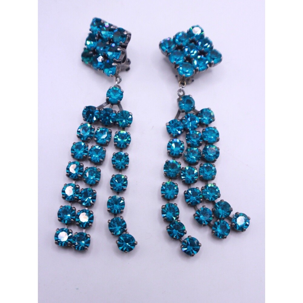 RARE Vintage Scooter Paris chandelier Rich Turquoise Blue dangle Clip earrings